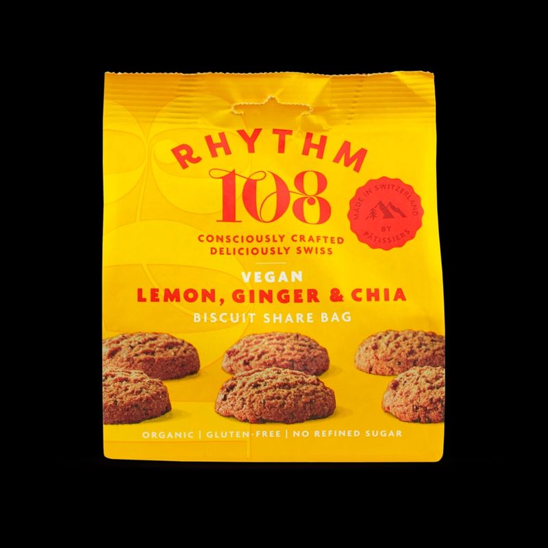 Rhythm 108 Vegan Lemon Ginger Chia Biscuit Share Bag 135g - Produktbild