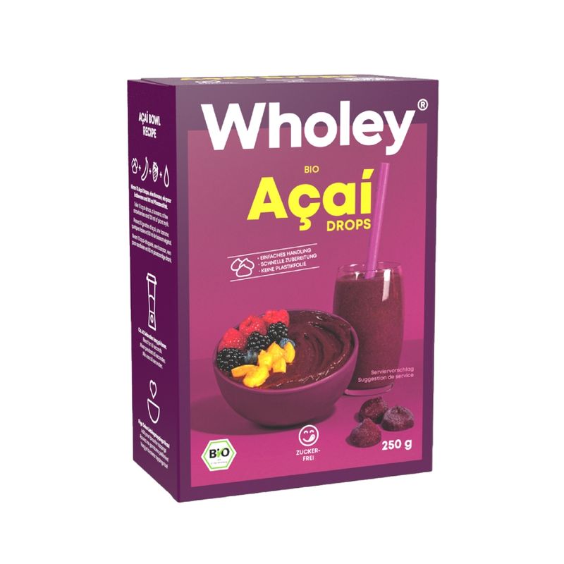 Wholey Wholey schockgefrorenes ready-to-blend Açaífruchtpüree in Drops   100 % bio, vegan und glutenfrei - Produktbild