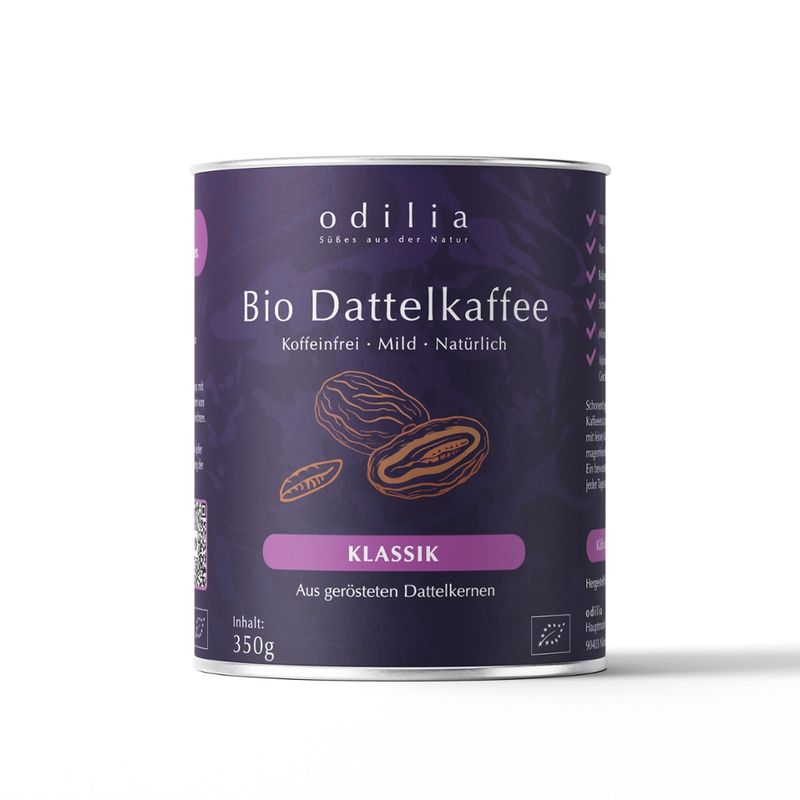 odilia Bio Dattelkaffee Klassik – koffeinfreie Kaffee-Alternative aus gerösteten Dattelkernen, mild & natürlich, ohne Säure, magenfreundlich, 350g - Produktbild
