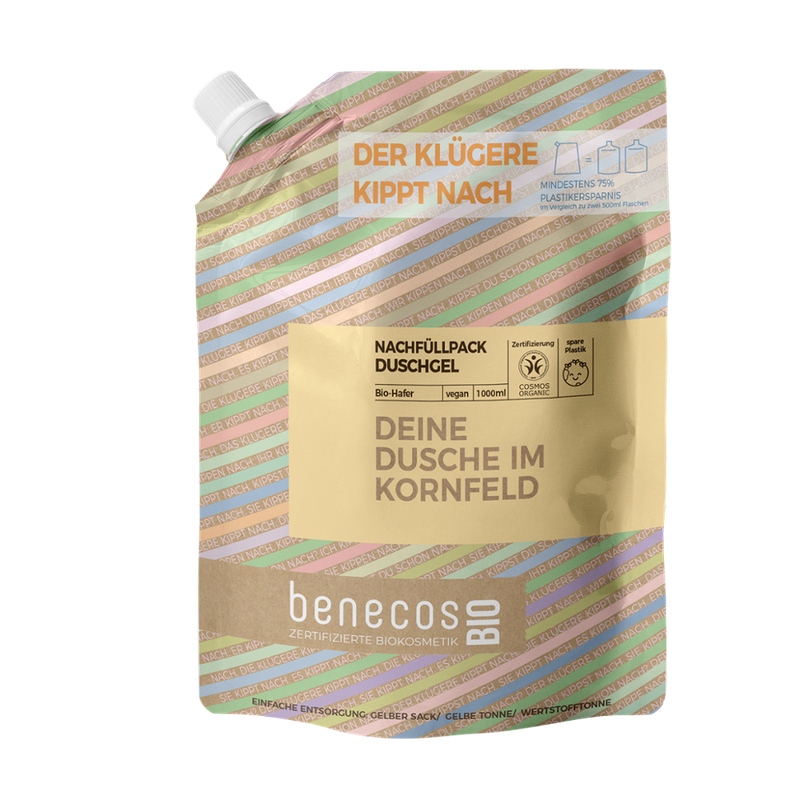 benecos benecosBIO Nachfüllbeutel 1000 ml Duschgel BIO-Hafer - DEINE DUSCHE IM KORNFELD - Produktbild
