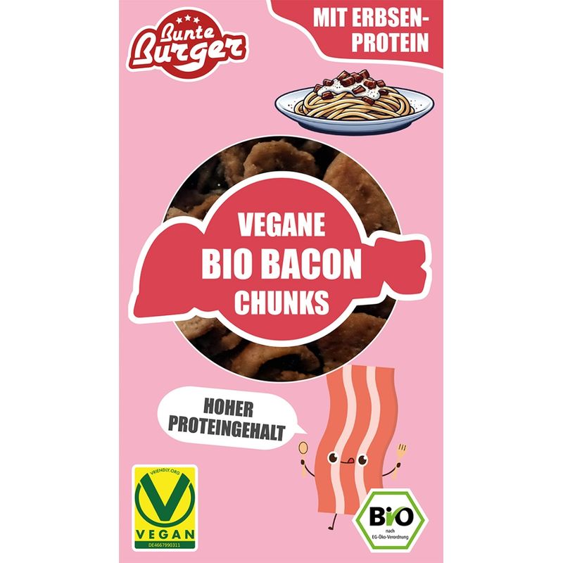 Bunte Burger Bio Bacon Chunks Vegan 90g - Speckersatzstücke mit Erbsenprotein & feiner Rauchnote - Produktbild