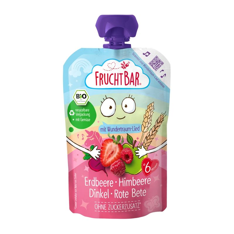 FruchtBar  FruchtBar – Bio-Fruchtpüree Wundertraum mit Erdbeere, Himbeere, Dinkel, Rote Bete - Produktbild