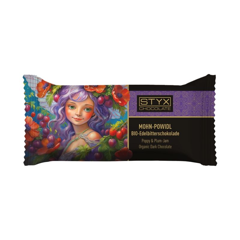 Styx Naturcosmetic BIO-Edelbitterschokolade gefüllt mit 70% Mohn-Powidl-Ganache, alkoholhältig 70g - Produktbild