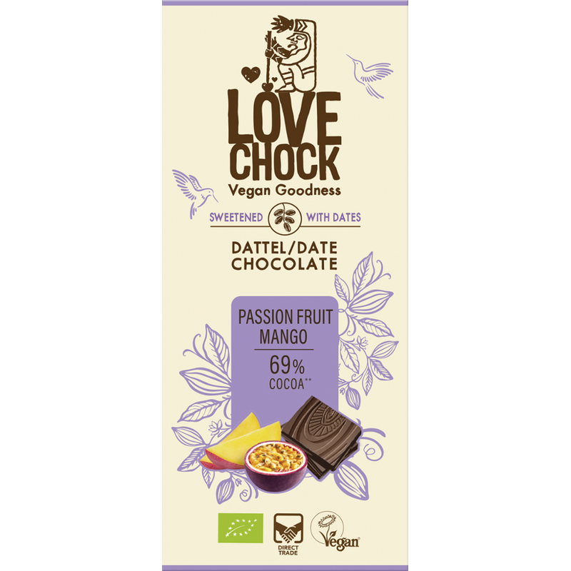 Lovechock Lovechock tablet Passionfruit Mango 69 % sweetened with dates - Produktbild