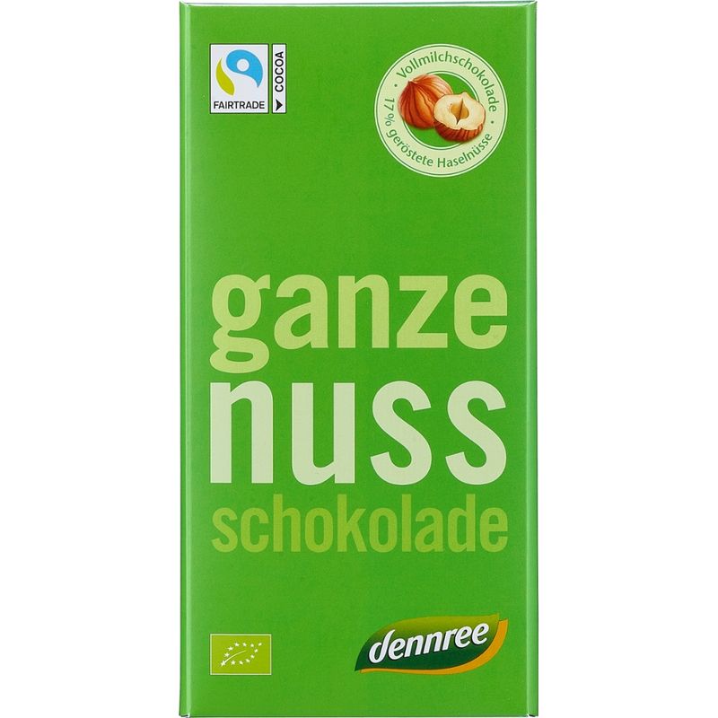 dennree Vollmilchschokolade mit ganzen, gerösteten Haselnüssen - Produktbild