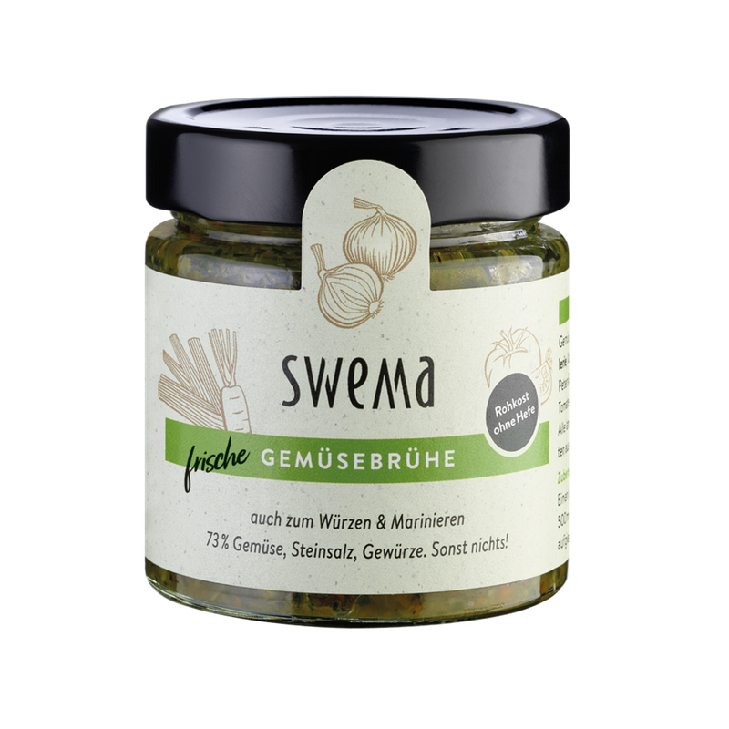 SweMa Frische Gemüsebrühe klassisch, 210g Glas für 8 Liter, 73% rohes Gemüse, Steinsalz, Gewürze. Sonst nichts! - Produktbild
