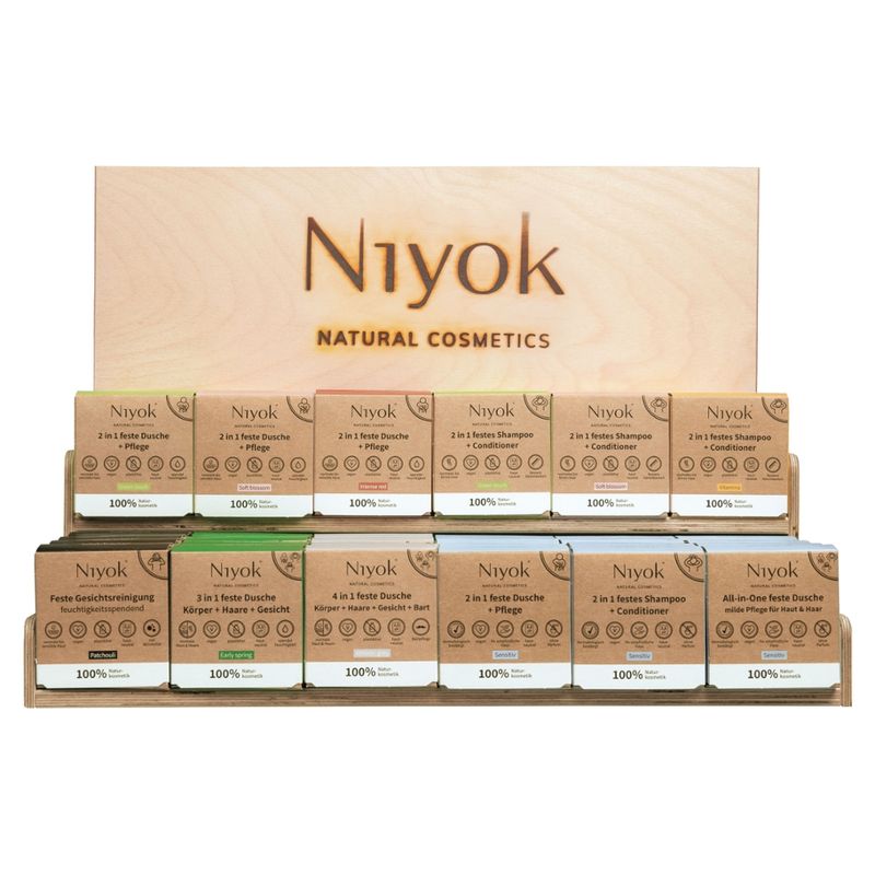Niyok NIYOK Holzdisplay feste Produkte: 48 Stück (12 Sorten à 4 Sorten) - Produktbild