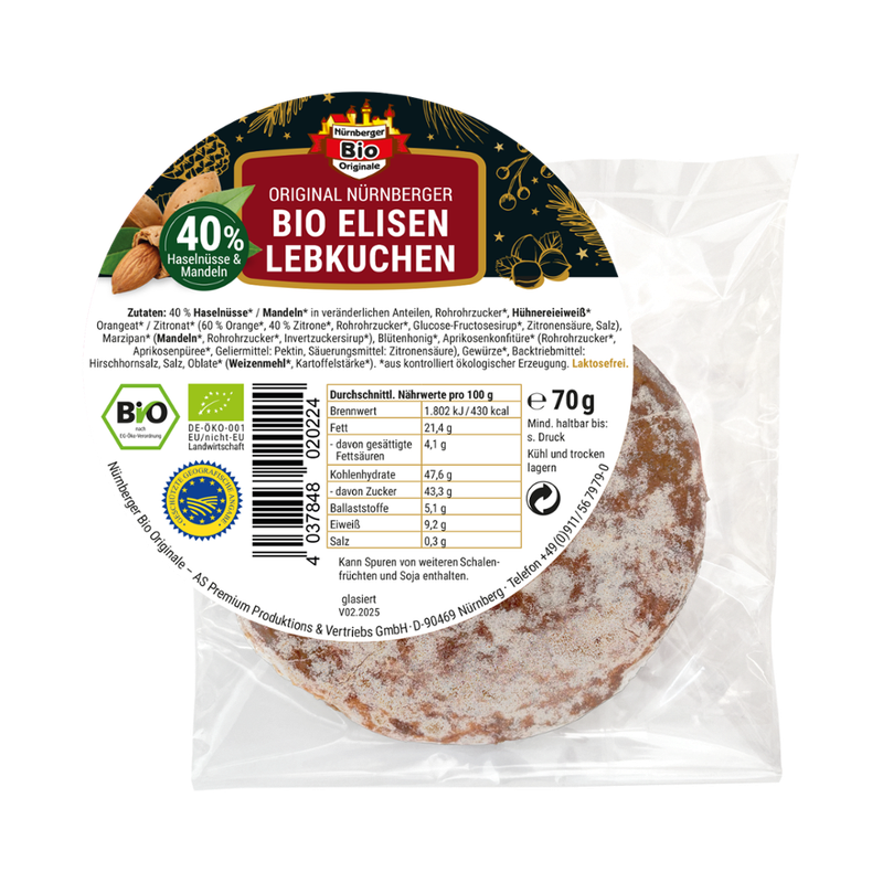 Nürnberger Bio Originale 1 Original Bio Elisen-Lebkuchen, glasiert - Produktbild