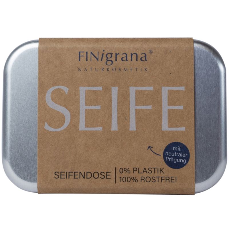 FINigrana® Naturkosmetik Seifendose Aluminium mit Prägung "SEIFE" und herausnehmbarer Ablage mit Löchern, 3-tlg. - Produktbild
