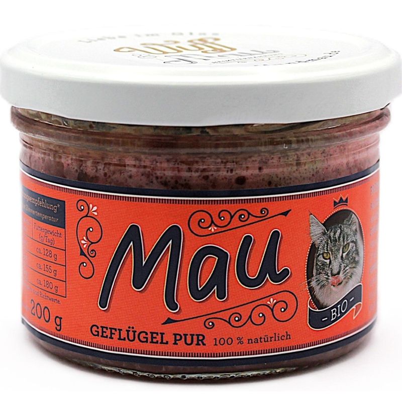 Wuff & Mau Heimtiernahrung  Mau Bio Geflügel Pur Katzennahrung  200g - Produktbild