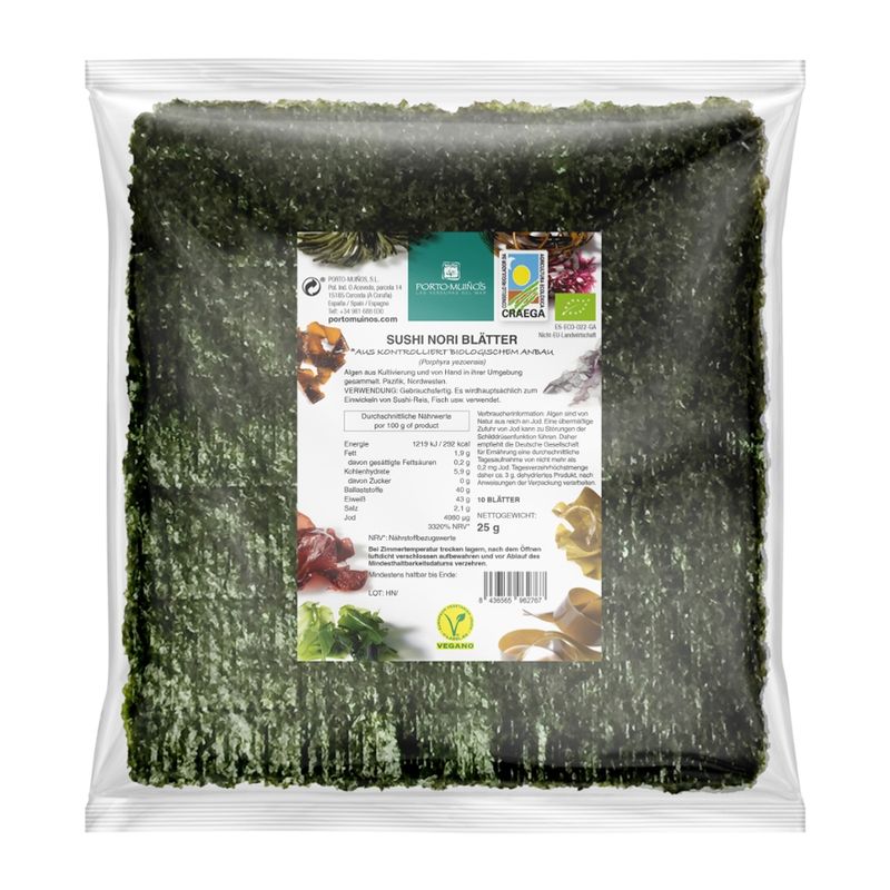 PORTO-MUIÑOS  BIO NORI BLÄTTER FÜR SUSHI - 10 BLÄTTER - Produktbild