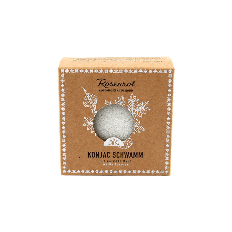 Rosenrot Naturkosmetik Konjac Schwamm - Weiße Tonerde Für normale Haut. - 100% vegan, 100% plastikfrei, Rein pflanzlich - Produktbild