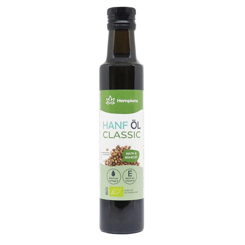 Hempions Bio Hanföl Classic, 250 ml, Glasflasche mit Spezialausguss - Produktbild