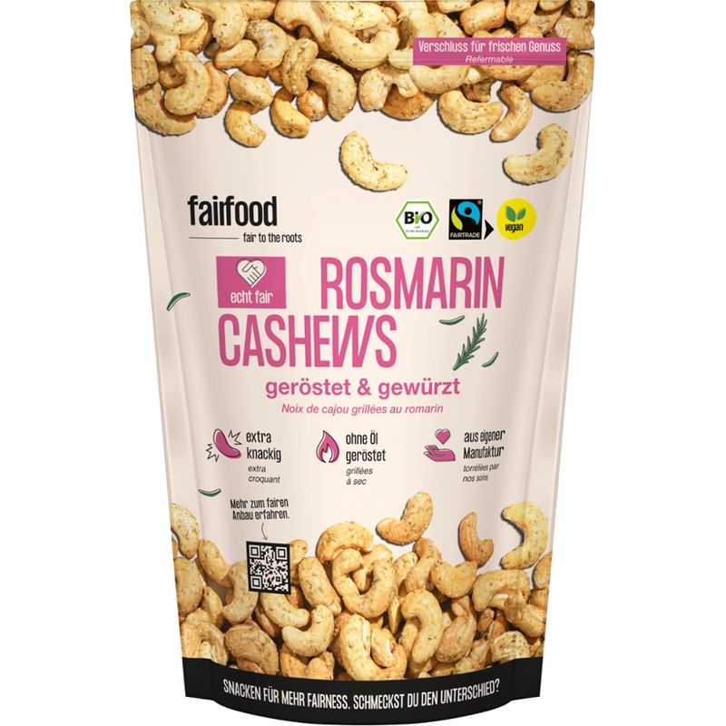 fairfood Freiburg Faire Cashews mit Rosmarin geröstet (125g Doypack) - Produktbild