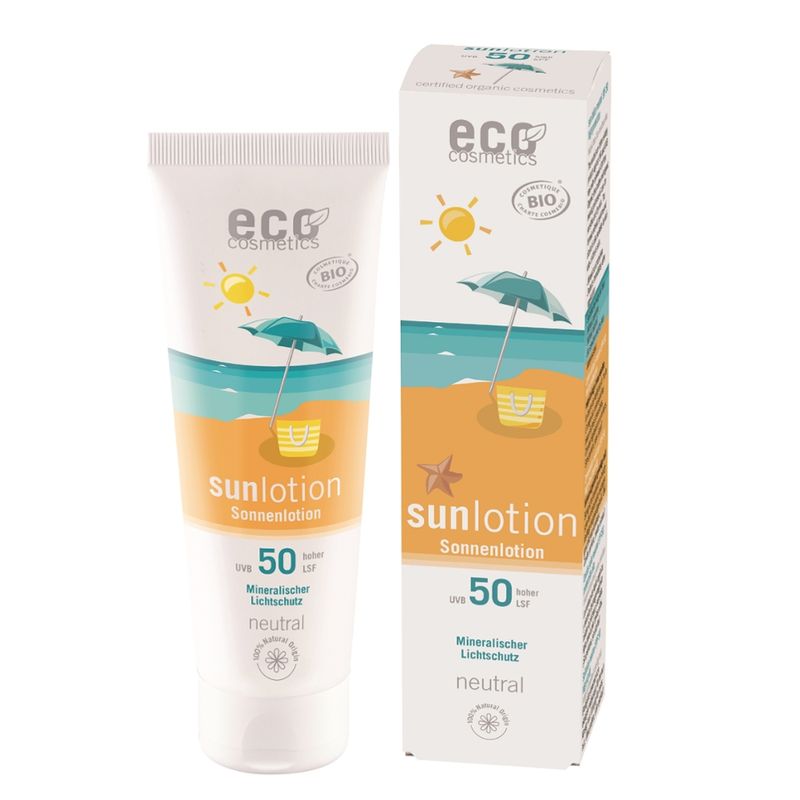 eco cosmetics ECO Sonnenlotion neutral LSF 50 - 125ml mit Bio Aloe Vera, Bio Granatapfelkernöl - Produktbild