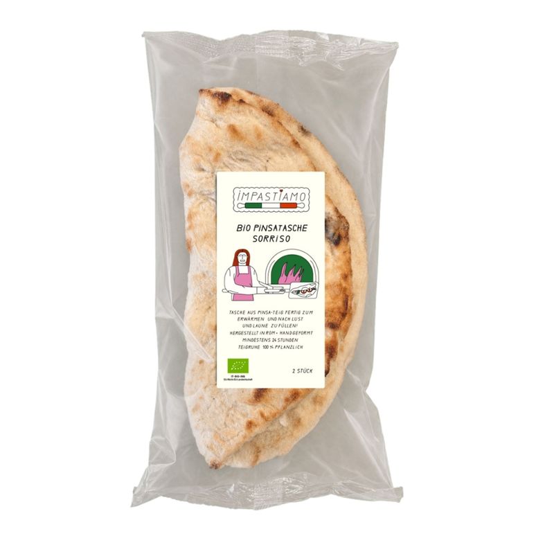 IMPASTIAMO Sorriso Bio Pinsatasche - von Hand verarbeitet, im Holzofen gebacken 2 x 150g - Produktbild