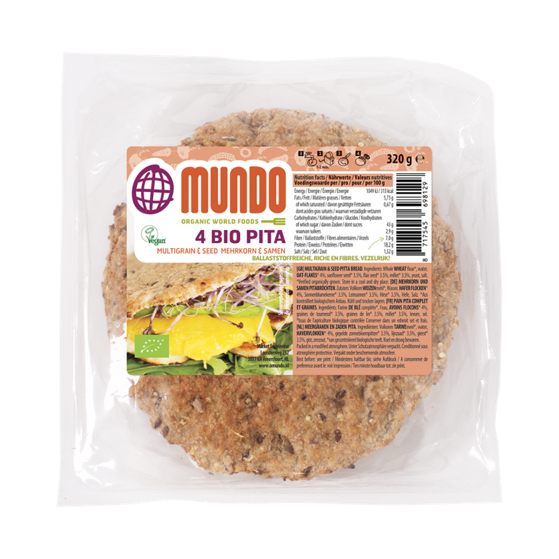 OMundo OMundo Pitabrötchen Mehrkorn & Samen Bio 4st - Produktbild