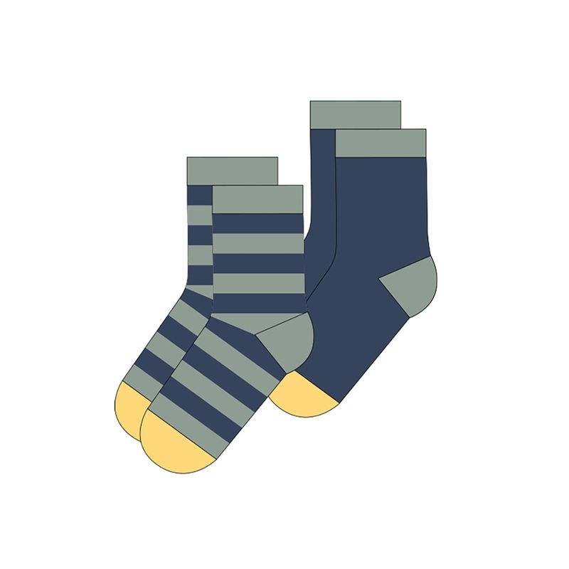 LIVING CRAFTS Kinder Socken, 2er Pack, D775 navy/green/stripes, 23-26 - Produktbild