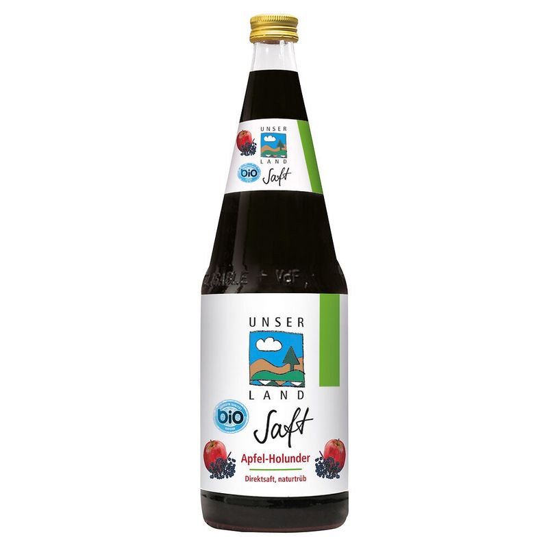 UNSER LAND UNSER LAND Bio Apfel-Holunder Saft, BayBio,1l Flasche - Produktbild