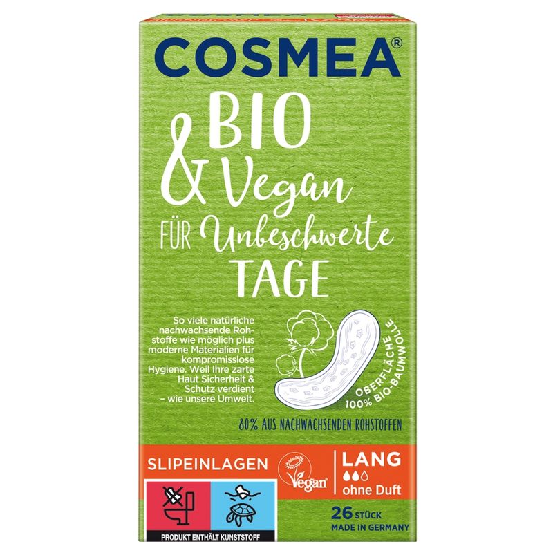 COSMEA®  COSMEA® BIO Slipeinlagen, VEGAN, Lang ohne Duft, 26 Stück - Produktbild