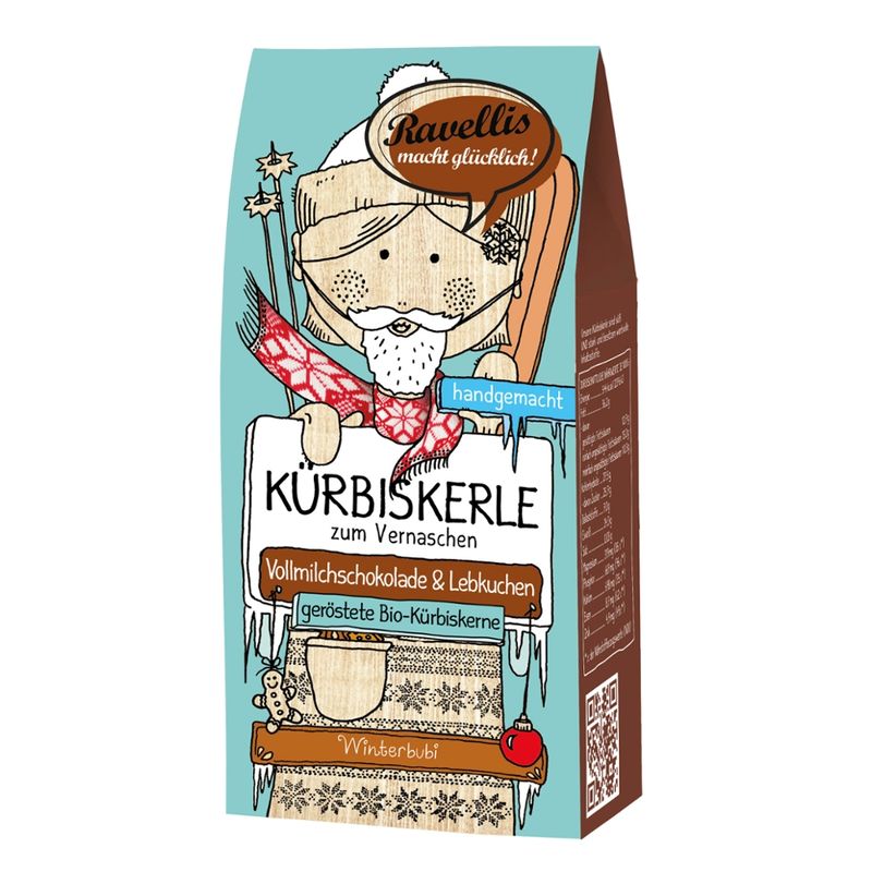 Ravellis "WINTERBUBI" Geröstete Bio-Kürbiskerne veredelt mit Vollmilchschokolade & Lebkuchen - Produktbild