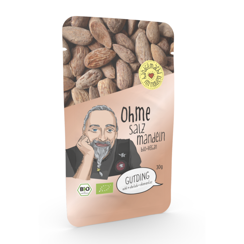 GUTDING Ohme - Bio-Salzmandeln im Pfandglas, ohne zuckerzusatz, glutenfrei & vegan, im PP-Tütchen - Produktbild