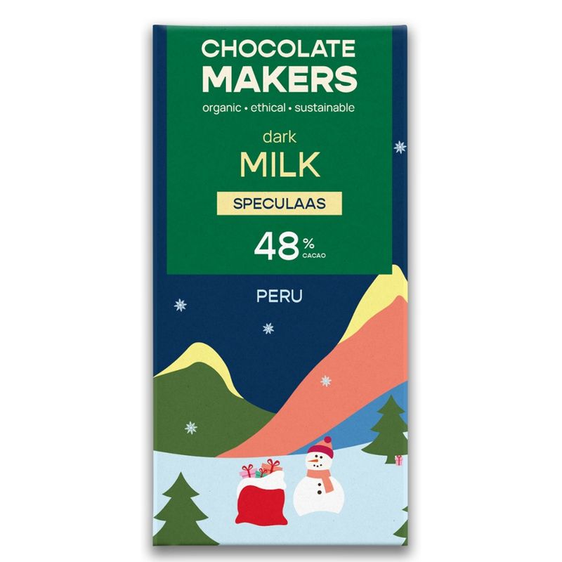 Chocolatemakers Weihnachten Peru dunkle Milch 48% mit knusprigen Spekulatiusstückchen - Produktbild