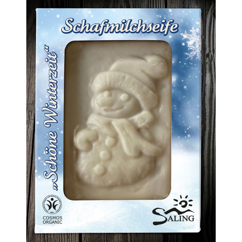 Saling Schafmilchseife Schneemann in der Faltschachtel mit Sichtfenster, cosmos organic zertifiziert - Produktbild