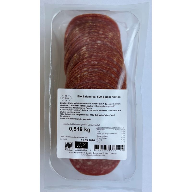 Altdorfer Biofleisch Bio Salami geschnitten ca. 500g - Produktbild