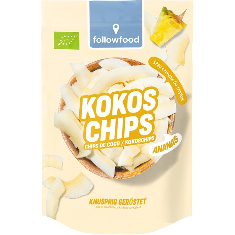 followfood Bio Kokoschips geröstet, mit Ananaspüree ummantelt. - Produktbild