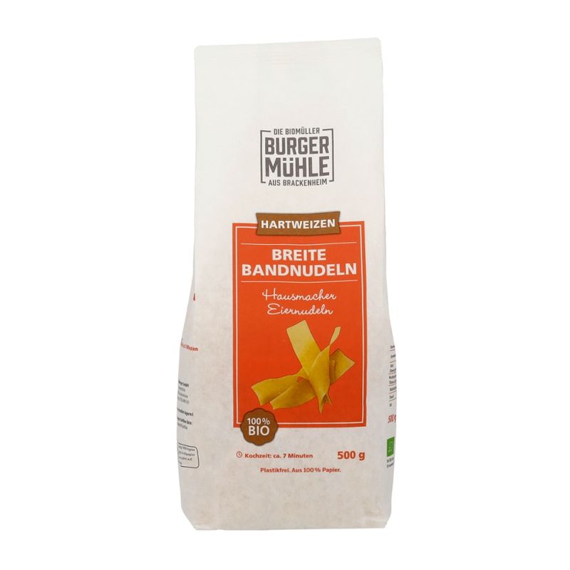 Burgermühle Breite Bandnudeln aus Hartweizengrieß mit Ei, kbA - Produktbild