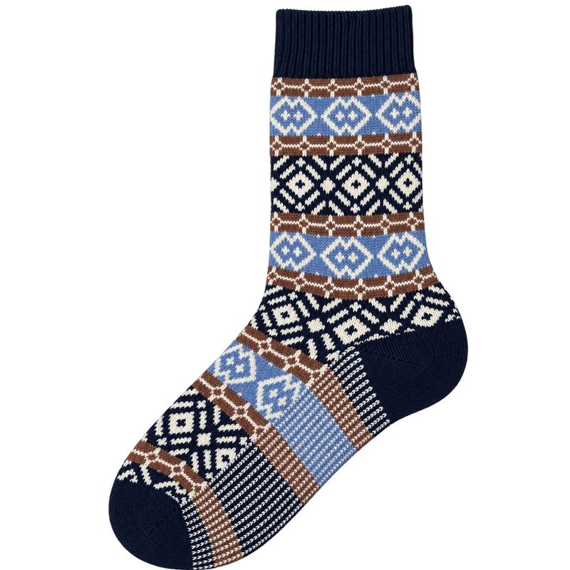 LIVING CRAFTS 1401 Hyggesocke navy/brown/striped 37-39 - Produktbild