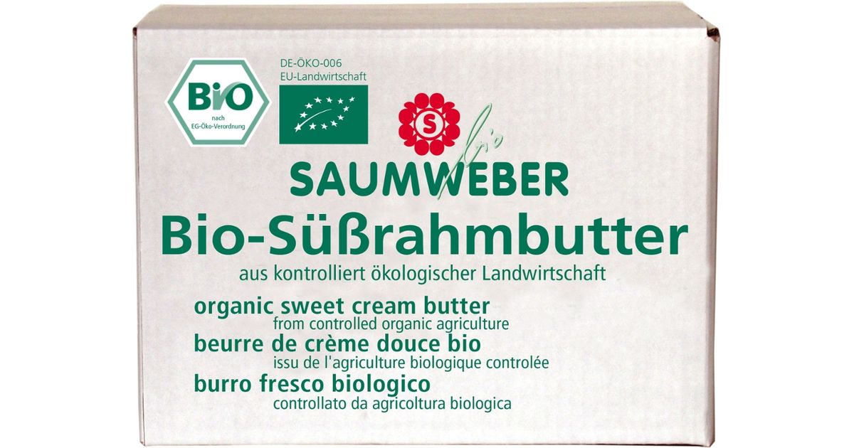 Saumweber Bio Bio-Süßrahmbutter 10 kg Block 10 kg Karton DE-ÖKO-006 ...