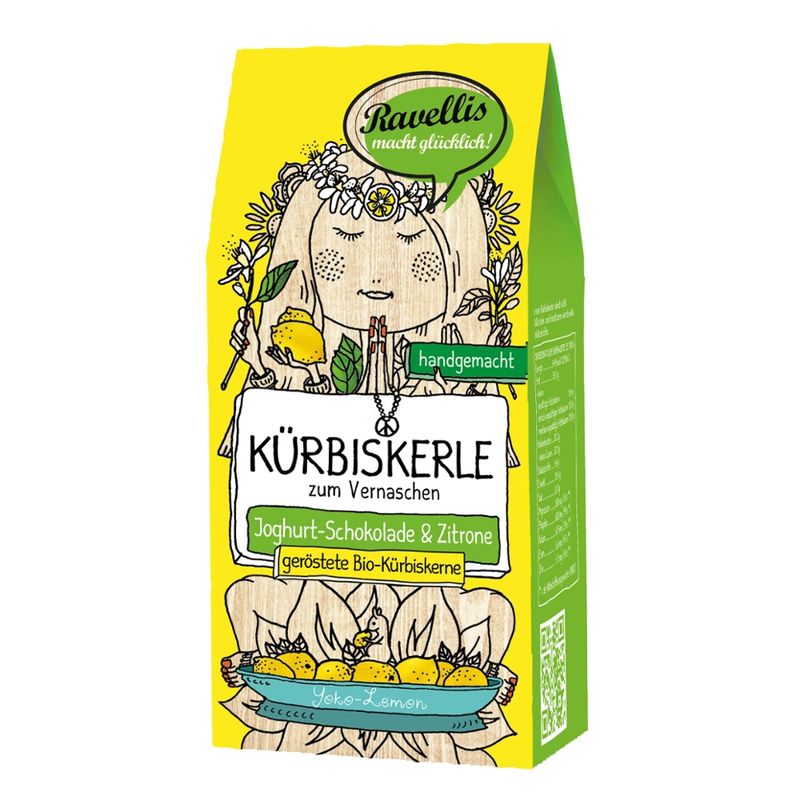 Ravellis "YOKO-LEMON" Geröstete Bio-Kürbiskerne veredelt mit Joghurt-Schokolade & Zitrone - Produktbild