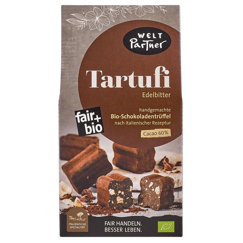 WeltPartner Tartufi Edelbitter, Cacao 60%, bio, handgemachte Schokoladentrüffel - Produktbild