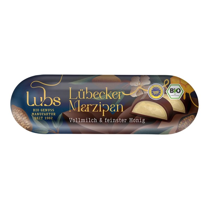 Lubs Lübecker Marzipanbrot mit Honig - Vollmilchschokolade, Bio, glutenfrei - Produktbild