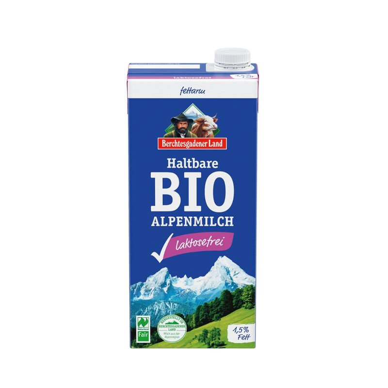 Berchtesgadener Land Bio Haltbare Bio-Alpenmilch laktosefrei 1,5% Fett NL-Fair - Produktbild