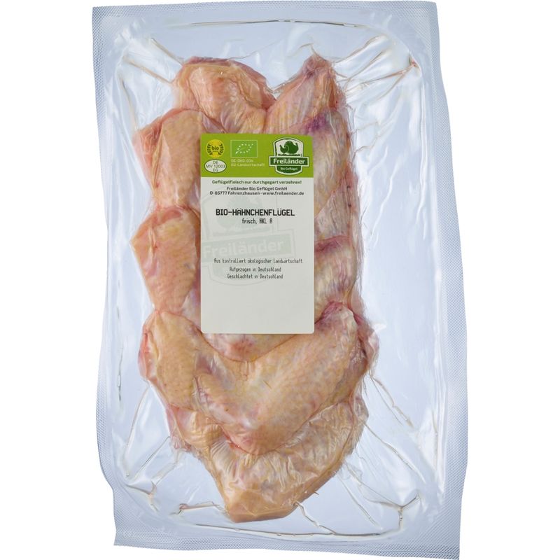 Freiländer Bio Geflügel Hähnchenflügel, natur, frisch, 1 kg vakuumiert - Produktbild