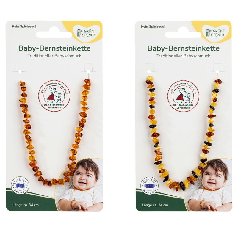 GRÜNSPECHT Naturprodukte GRÜNSPECHT Baby-Bernsteinkette Flachbarock Länge 34 cm, mit Sicherheitsverschluss - Produktbild