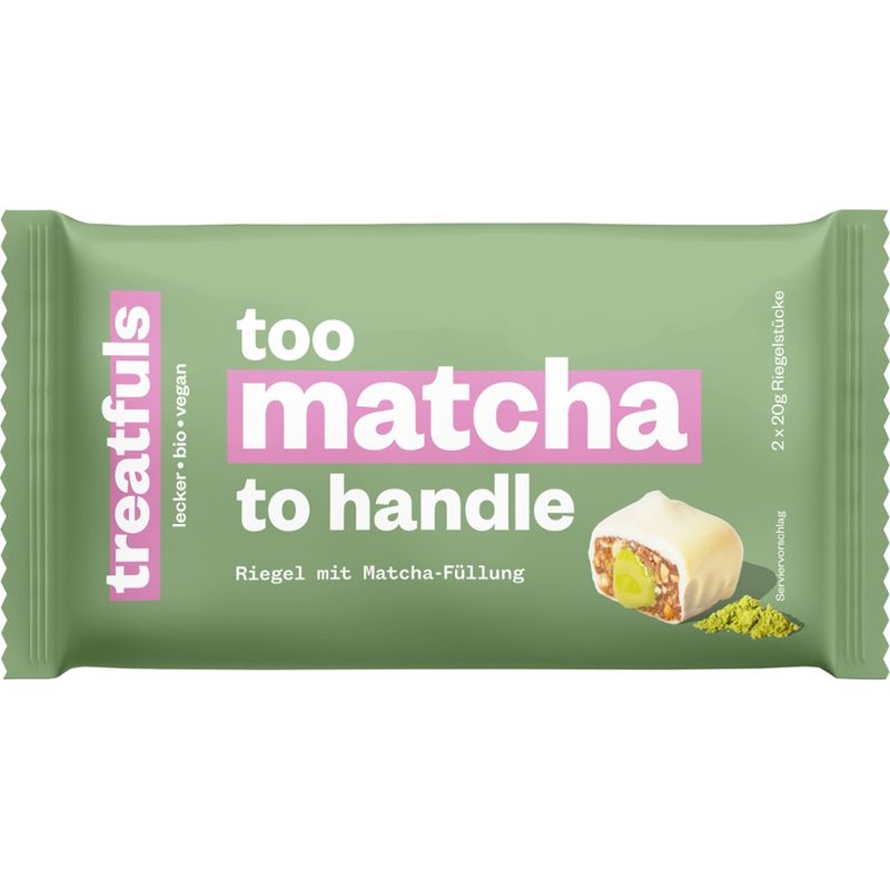 treatfuls BIO-RIEGEL MIT CASHEW-MATCHA FÜLLUNG UND WEIßEM KAKAOBUTTERHALTIGEM ÜBERZUG MIT SÜBUNGSMITTEL - Produktbild