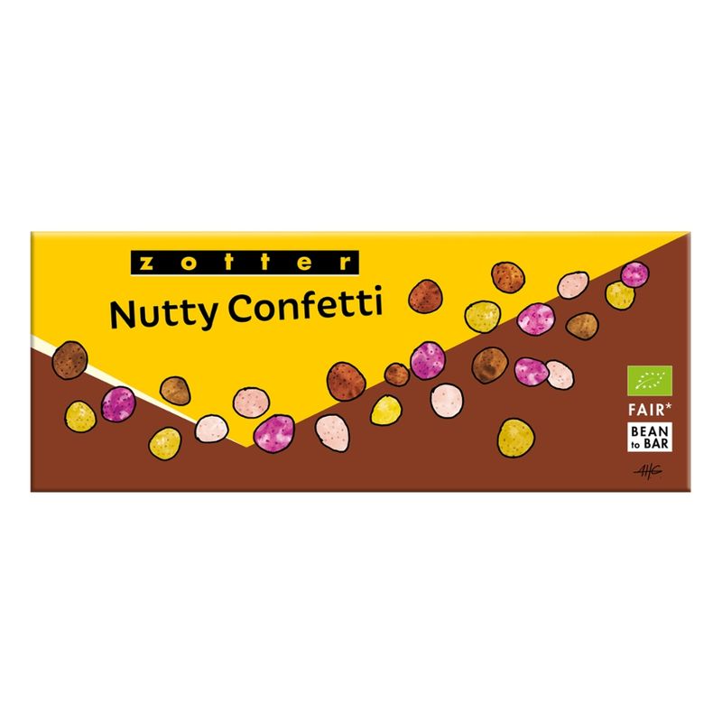 Zotter Schokolade Genüsse - Nutty Confetti - Bunte Haselnüsse auf Milchschoko - Produktbild