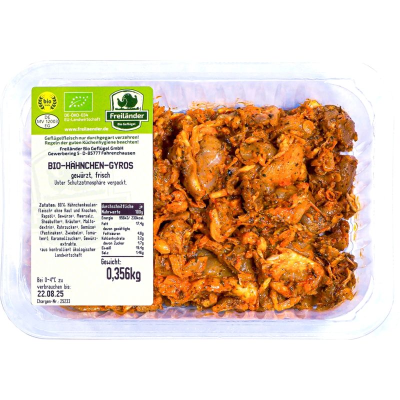 Freiländer Bio Geflügel Bio Hähnchen Gyros, küchenfertig gewürzt, MAP - Produktbild