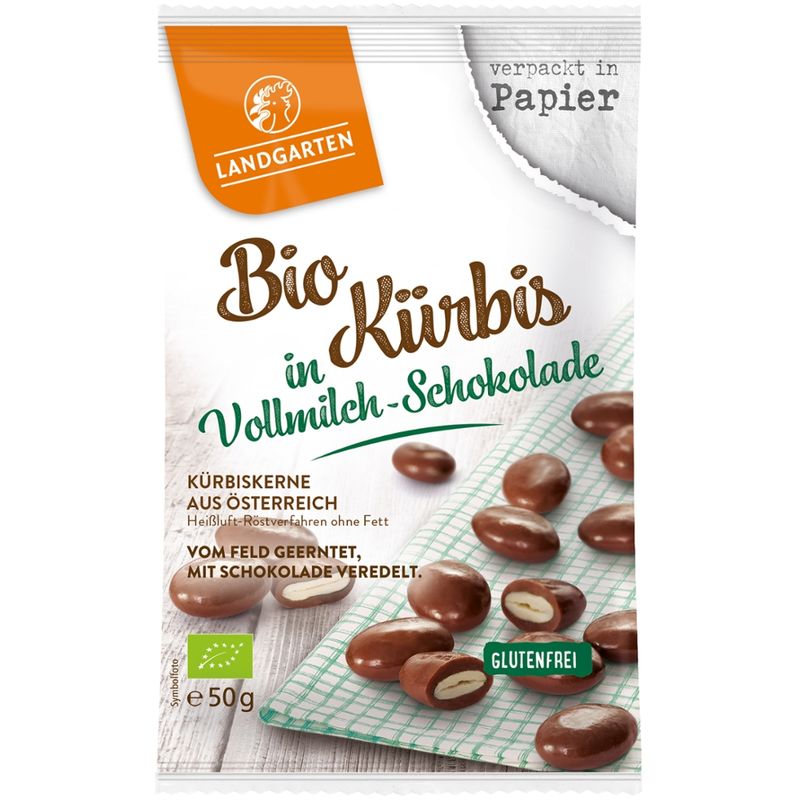 Landgarten Bio Kürbis in Vollmilch-Schokolade 50g - Produktbild