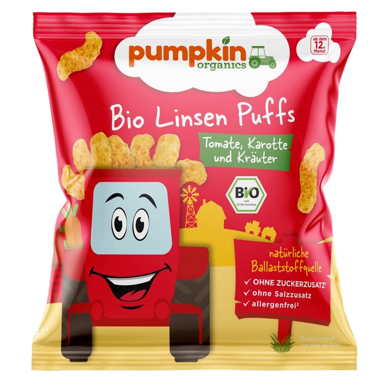 Pumpkin Organics Pumpkin Organics: Bio Linsen Puffs mit Tomate, Karotte & Kräutern - Produktbild