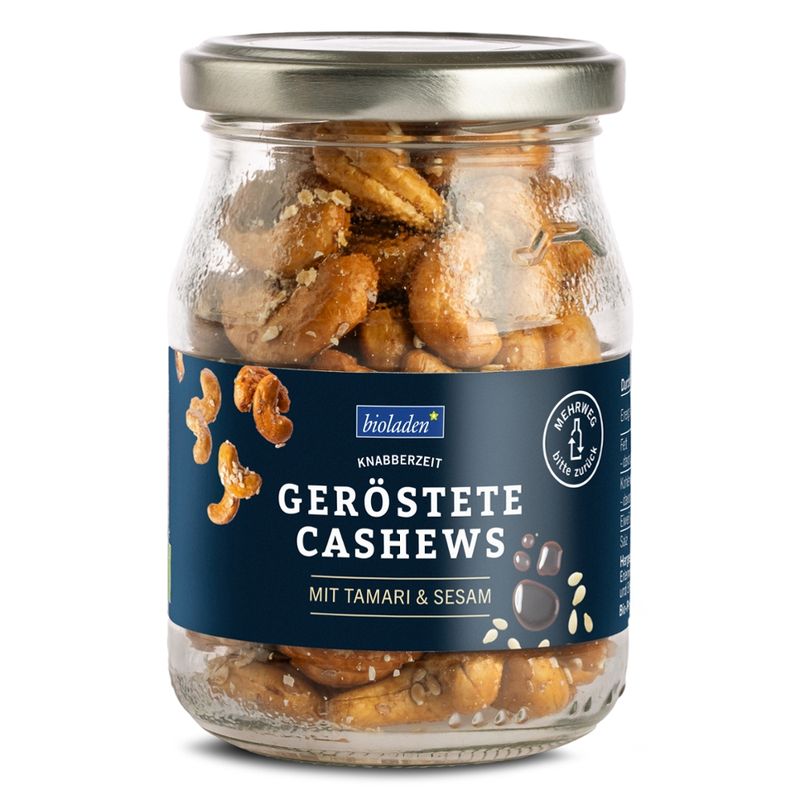 bioladen Cashews geröstet mit Tamari und Sesam im Pfandglas - Produktbild