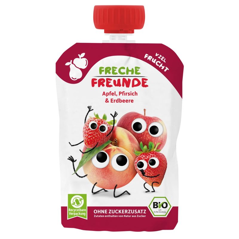 Freche Freunde Freche Freunde Bio Quetschie Apfel, Pfirsich & Erdbeere - Produktbild