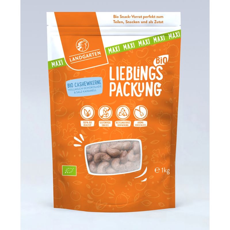 Landgarten Lieblingspackung Bio Cashews VM Salz-Karamell 1000g - Produktbild