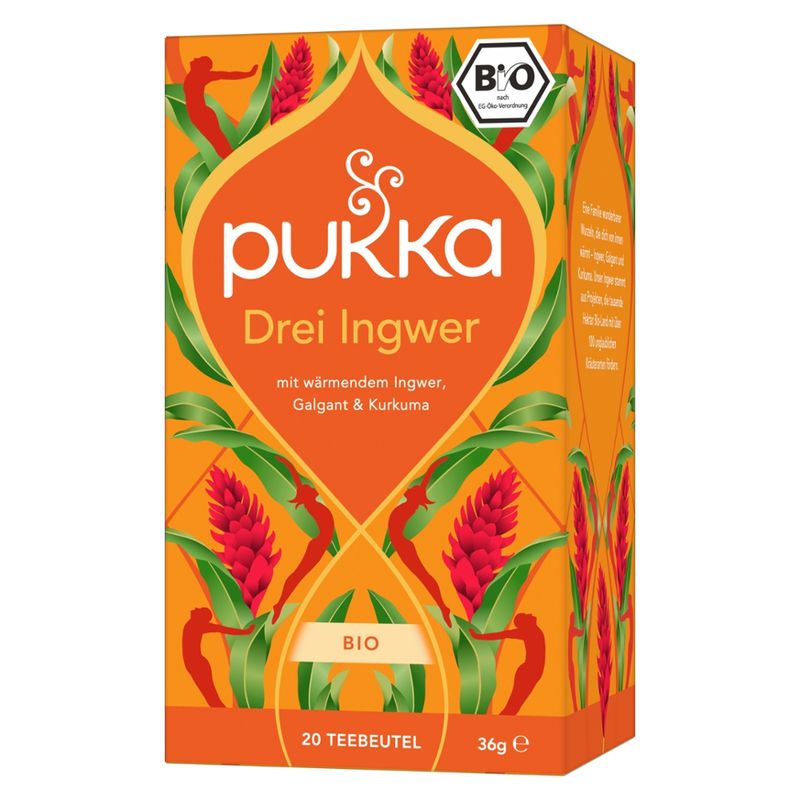 Pukka Pukka Bio-Kräutertee Drei Ingwer, mit Galgant und Kurkuma, 20 Teebeutel - Produktbild