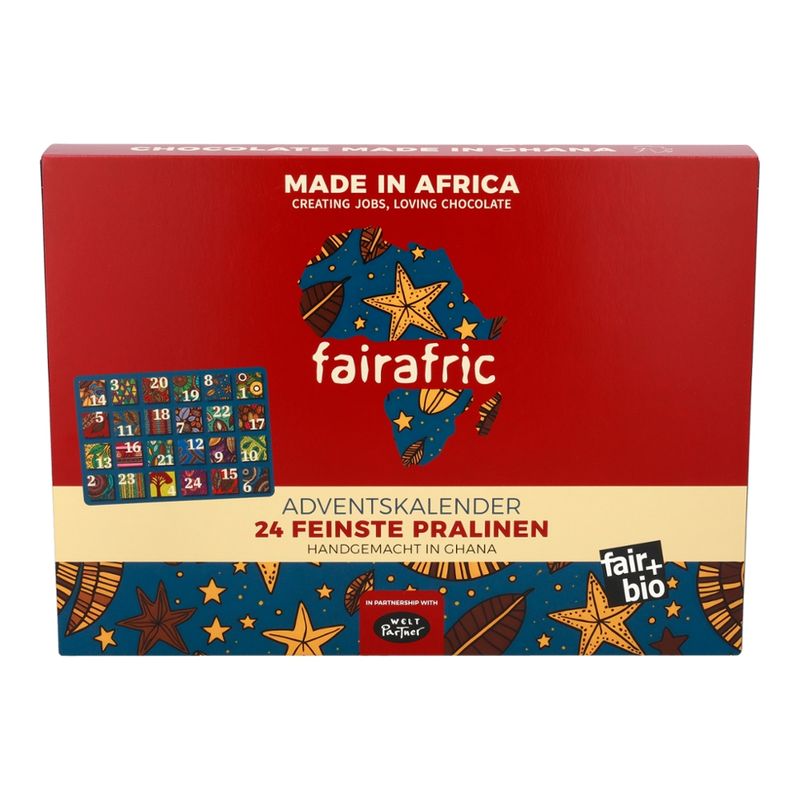 WeltPartner fairafric Adventskalender mit Auswahl von 6 verschiedenen Pralinen - Produktbild