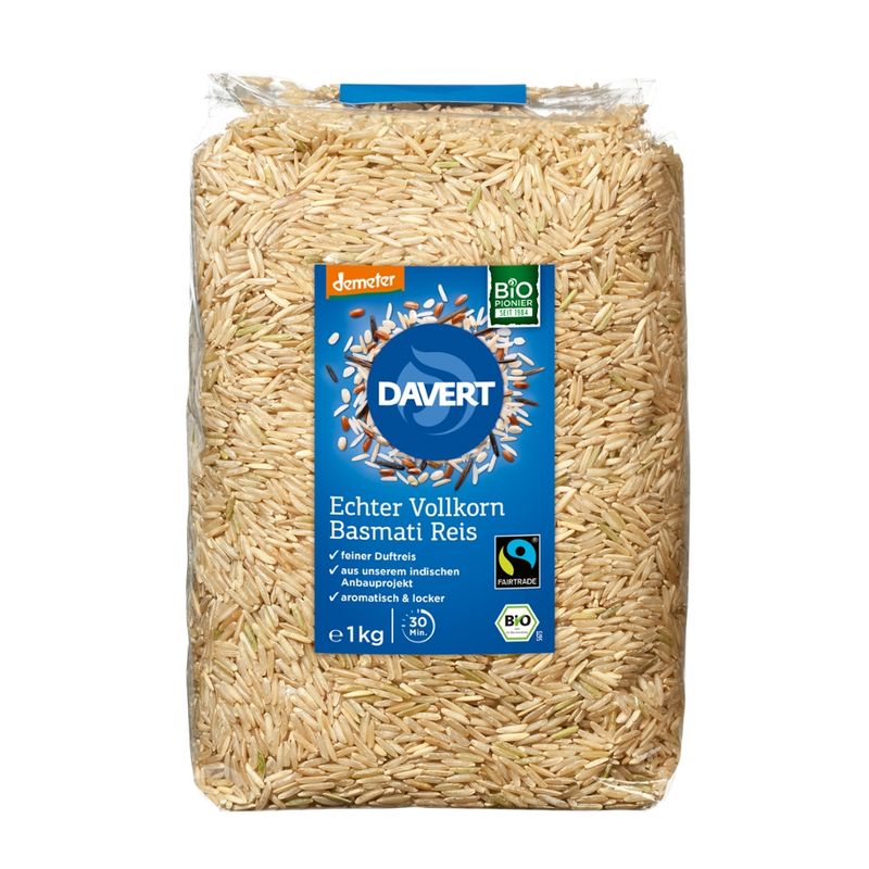 Davert demeter Echter Basmati Reis Vollkornreis Fairtrade 1kg - Produktbild